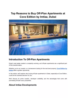 Top Reasons to Buy Off-Plan Apartments at Cove Edition by Imtiaz, Dubai