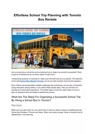 Effortless School Trip Planning with Toronto Bus Rentals