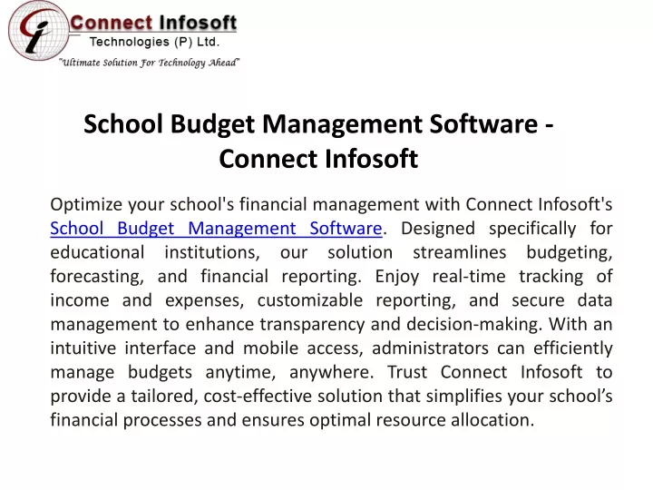 school budget management software connect infosoft