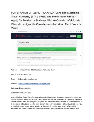 24 FOR SPANISH CITIZENS -  CANADA  Canadian Electronic Travel Authority (ETA _ EVisa) and Immigration Office - Apply for
