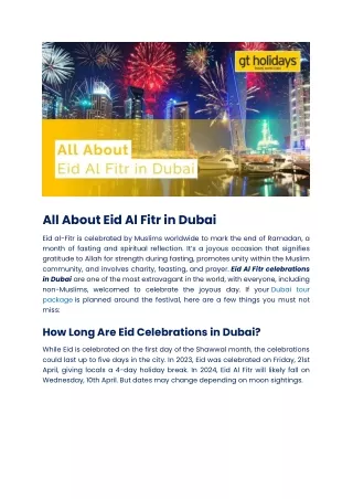 Everything You Must Know About Eid Al Fitr Celebrations in Dubai