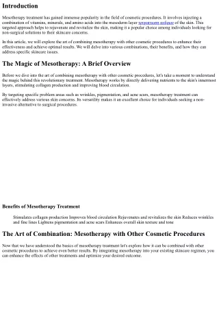 The Art of Combining Mesotherapy with Other Cosmetic Procedures