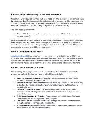 Ultimate Guide to Resolving QuickBooks Error H505