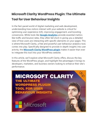 Microsoft Clarity WordPress Plugin The Ultimate Tool for User Behaviour Insights - PDF