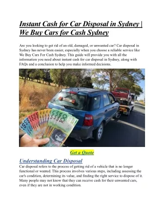 Instant Cash for Car Disposal in Sydney | We Buy Cars for Cash Sydney