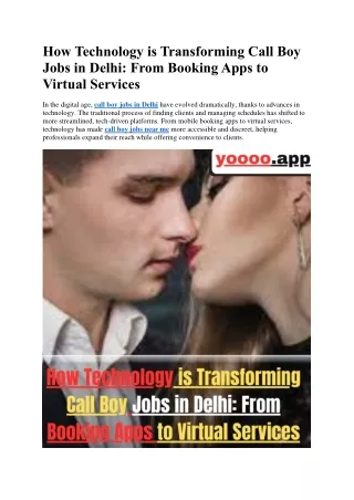 How Technology is Transforming Call Boy Jobs in Delhi
