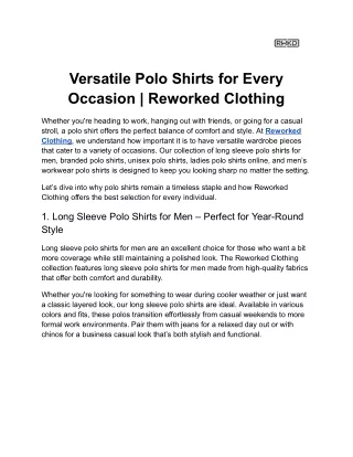 Men’s Workwear Polo Shirts – Durable and Professional | Reworked Clothing