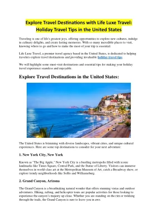 Explore Travel Destinations with Life Luxe Travel - Holiday Travel Tips in the United States