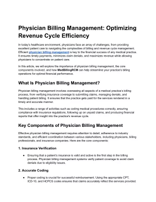 physician billing management optimizing revenue