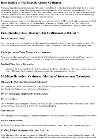 “McMinnville Artisan Craftsmen: Masters of Stonemasonry Techniques”