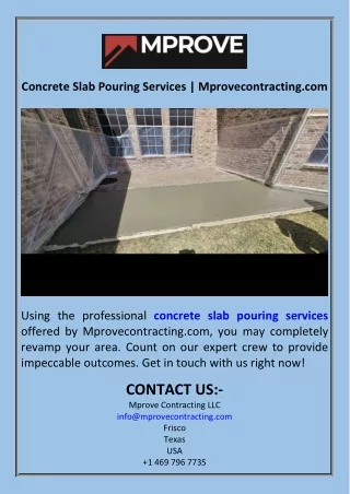 Concrete Slab Pouring Services  Mprovecontracting.com