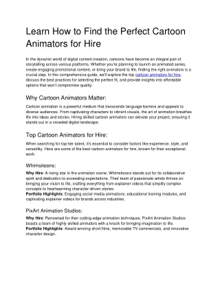 learn how to find the perfect cartoon animators