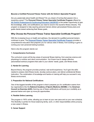 Become a Certified Personal Fitness Trainer with AU Online’s Specialist Program