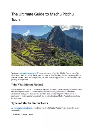 The Ultimate Guide to Machu Picchu Tours