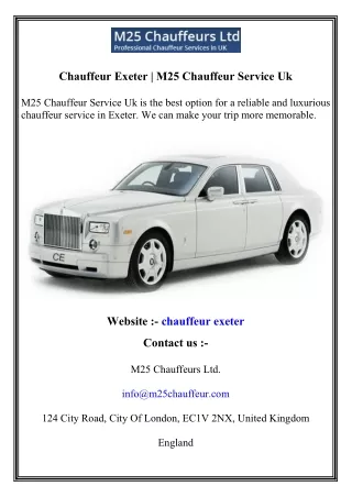 Chauffeur Exeter   M25 Chauffeur Service Uk