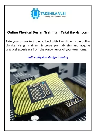 online physical design training takshila vlsi com