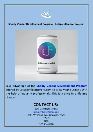 Shoply Vendor Development Program  Letsgoinfluencerpro.com