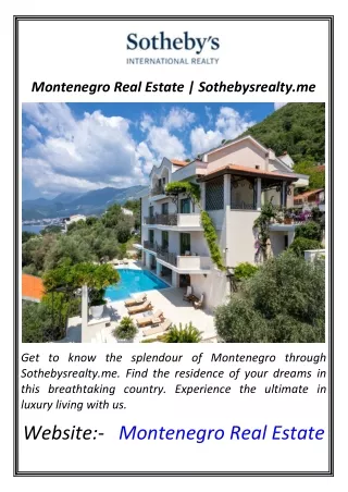 Montenegro Real Estate  Sothebysrealty.me