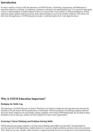 The Importance of STEM Education in Today's World