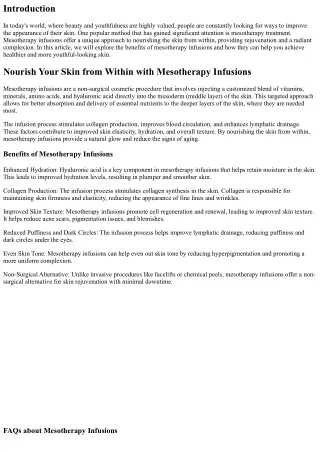 Nourish Your Skin from Within with Mesotherapy Infusions