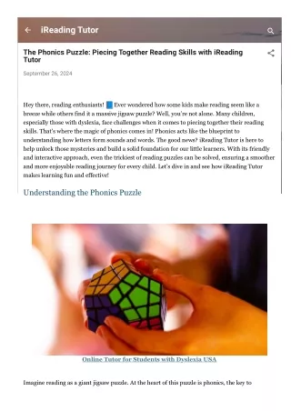 The Phonics Puzzle Piecing Together Reading Skills with iReading Tutor