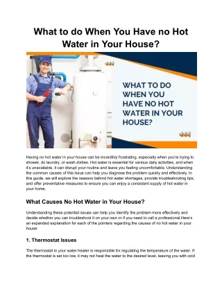 What to do When You Have no hot Water in Your House