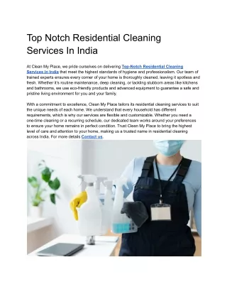 Top Notch Residential Cleaning Services In India