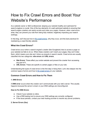 How to Fix Crawl Errors and Boost Your Website’s Performance
