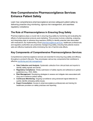 How Comprehensive Pharmacovigilance Services Enhance Patient Safety