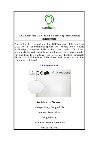 BAP-konforme LED- Panel für eine augenfreundliche Beleuchtung