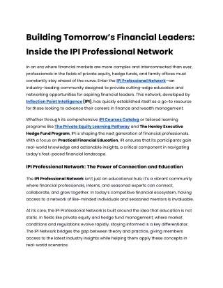 Building Tomorrow’s Financial Leaders_ Inside the IPI Professional Network