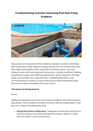 troubleshooting common swimming pool heat pump