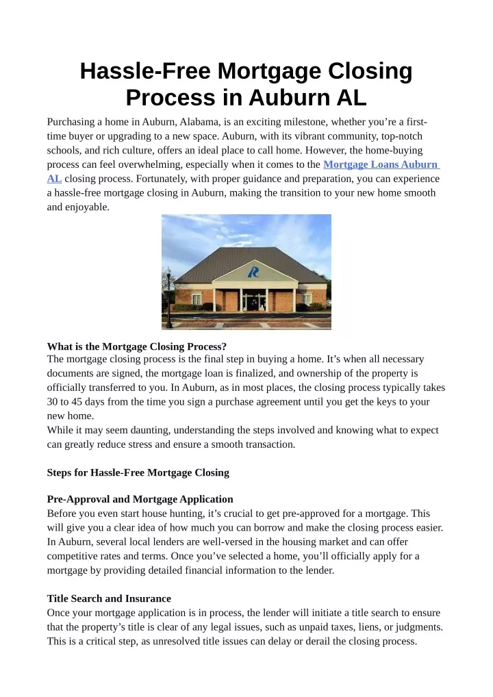 hassle free mortgage closing process in auburn al