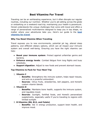 Best Vitamins For Travel