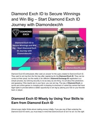 Diamond Exch ID to Secure Winnings and Win Big – Start Diamond Exch ID Journey with Diamondexchh