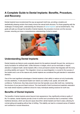 A Complete Guide to Dental Implants Benefits Procedure and Recovery