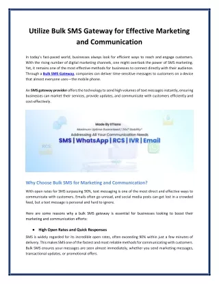 Utilize Bulk SMS Gateway for Effective Marketing and Communication