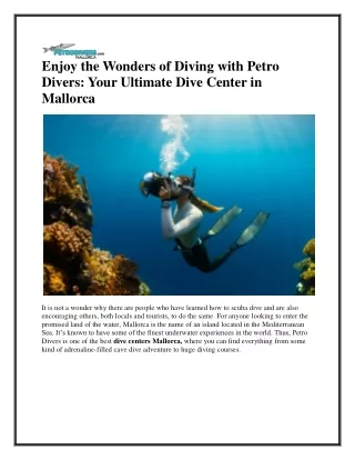 Enjoy the Wonders of Diving with Petro Divers Your Ultimate Dive Center in Mallorca