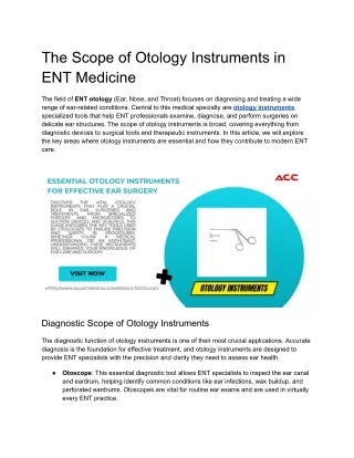 The Scope of Otology Instruments in ENT Medicine
