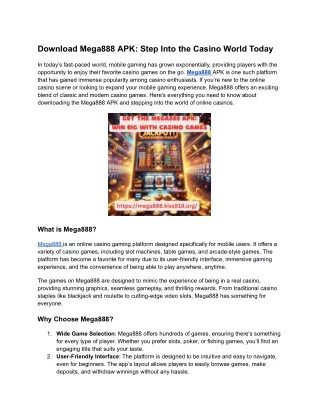 Download Mega888 APK_ Step Into the Casino World