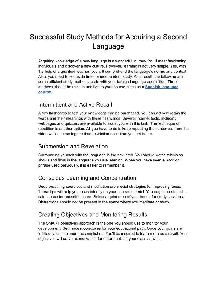 successful study methods for acquiring a second