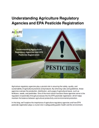 Understanding Agriculture Regulatory Agencies and EPA Pesticide Registration