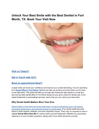Unlock Your Best Smile with the Best Dentist in Fort Worth, TX_ Book Your Visit Now