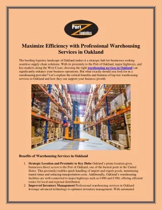 Maximize Efficiency with Professional Warehousing Services in Oakland