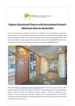 Explore Educational Choices with International School’s Admission Open In Amster