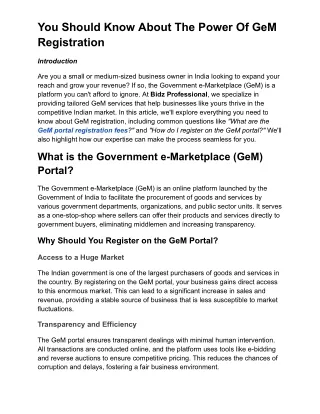 You Should Know About The Power Of GeM Registration