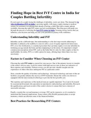Female Infertility and Finding Hope At Best IVF Centre in India