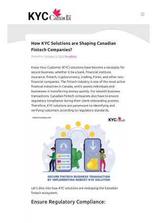 How KYC Solutions are Shaping Canadian Fintech Companies