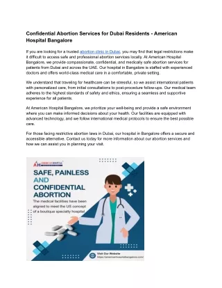 Confidential Abortion Services for Dubai Residents - American Hospital Bangalore