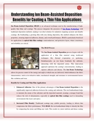 Understanding Ion Beam-Assisted Deposition - Benefits for Coating & Thin Film Applications